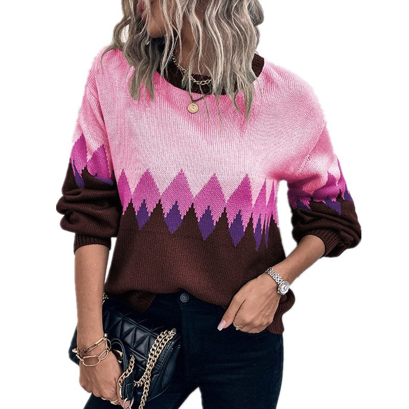 Damen Pullover mit trendigem Bergmotiv und komfortablem Rundhalsausschnitt R&B