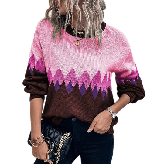 Damen Pullover mit trendigem Bergmotiv und komfortablem Rundhalsausschnitt R&B