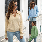 Damen Pullover mit modischem V-Ausschnitt und strukturiertem Muster R&B