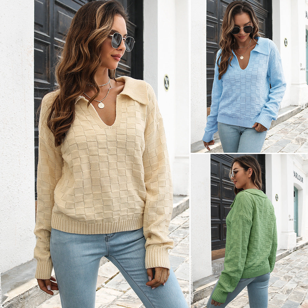 Damen Pullover mit modischem V-Ausschnitt und strukturiertem Muster R&B