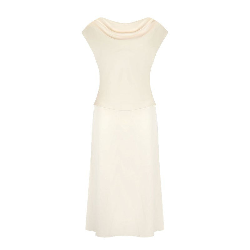 Damen elegantes Abendkleid mit fließendem Stoff und raffiniertem Halsausschnitt R&B