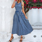 Damen Maxi-Kleid mit asymmetrischem Saum und angesagtem Streifenmuster R&B