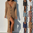 Damen Strickkleid mit Knopfleiste und Schlitzausschnitt R&B