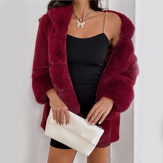 Damen Flauschige Kunstpelzjacke mit Kapuze und dekorativen Details R&B