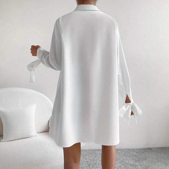 Damen Hemdblusenkleid mit eleganten Bändern an den Ärmeln R&B