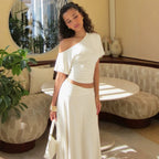 Damen Elegantes Maxikleid mit asymmetrischem Design und Raffung R&B