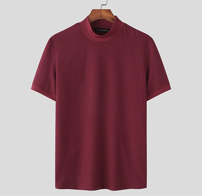 Herren nan kurzärmliges Stehkragen-Feinstrickshirt mit feiner Rippstruktur R&B