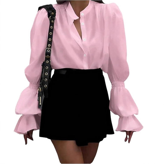 Damen Bluse mit eleganten Puffärmeln und zeitlosem Stehkragen R&B
