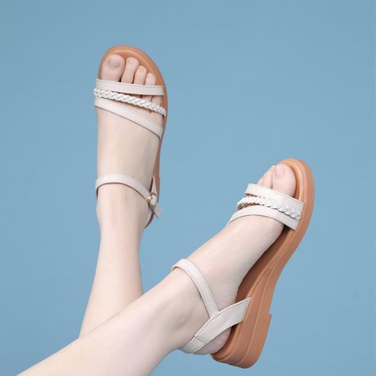 Damen Komfortable Riemchen-Sandalen mit geflochtenem Riemendesign und flexiblem Fußbett R&B