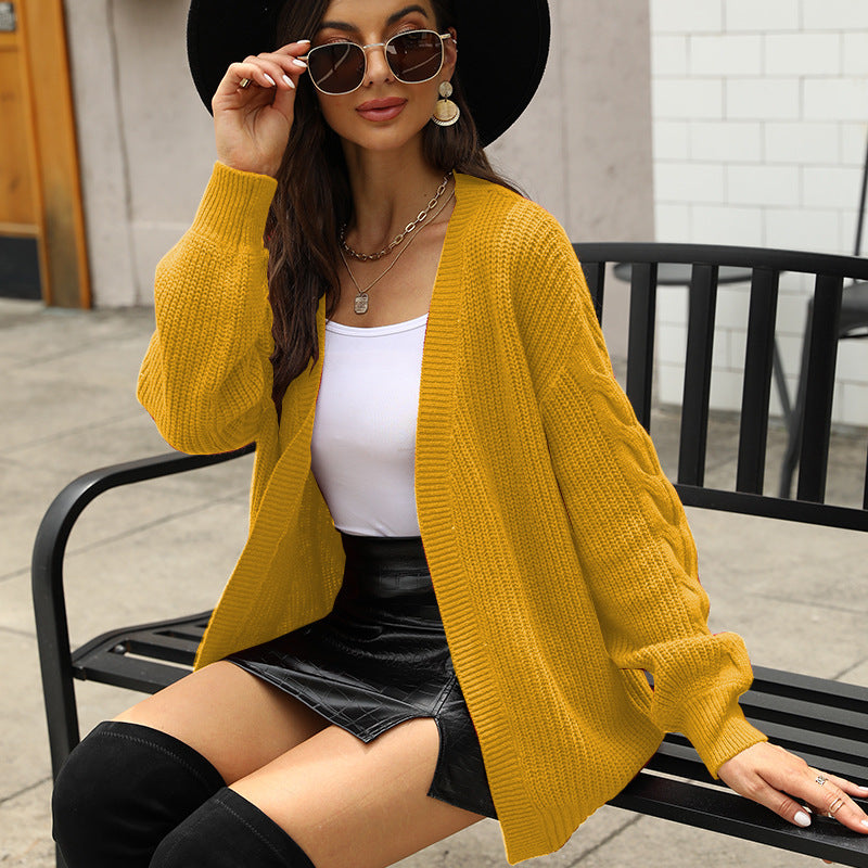 Damen Grobstrickjacke mit voluminösen Ärmeln und modernem Schnitt R&B