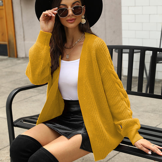 Damen Grobstrickjacke mit voluminösen Ärmeln und modernem Schnitt R&B
