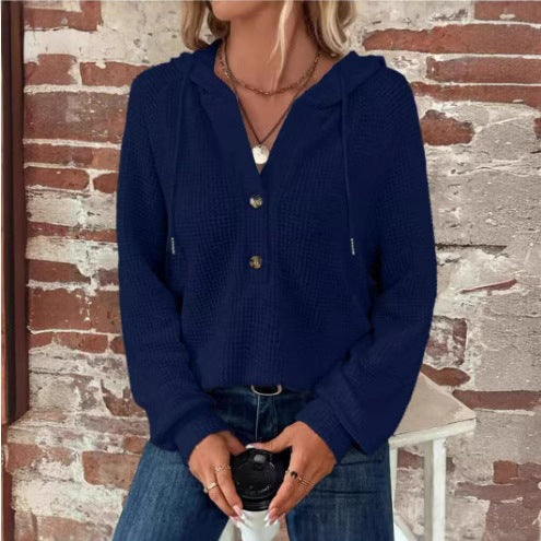 Damen lässiger Kapuzenpullover mit Knopfdetails und strukturiertem GewR&Be R&B