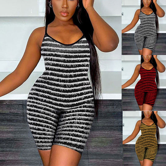 Damen Modellierender Jumpsuit mit schmalen Trägern und grafischem Streifenmuster R&B