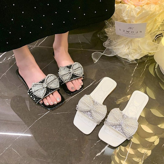 Damen Glamouröse Riemchen-Sandalen mit funkelndem Schleifen-Design R&B