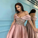 Damen Glamouröses Abendkleid mit schimmerndem Oberteil und Flügelärmeln R&B