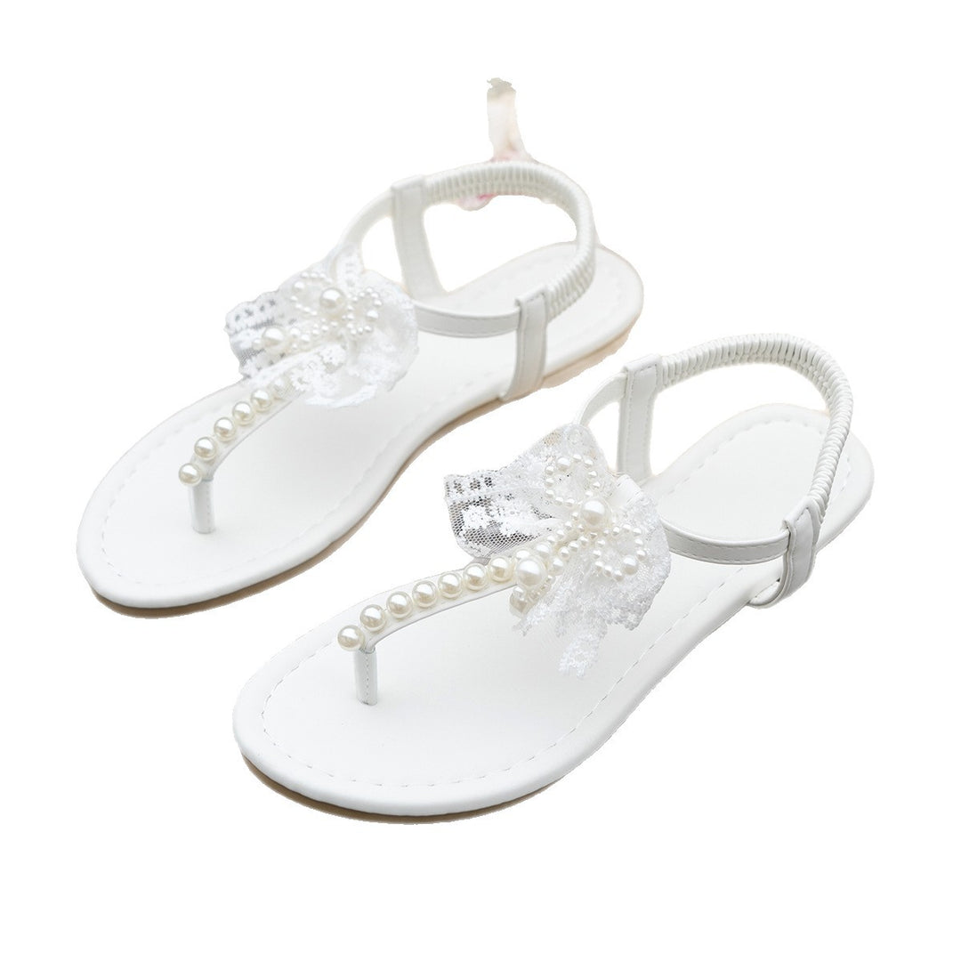 Damen Sandalen mit floralen Spitzenverzierungen und Perlen R&B