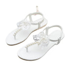 Damen Sandalen mit floralen Spitzenverzierungen und Perlen R&B