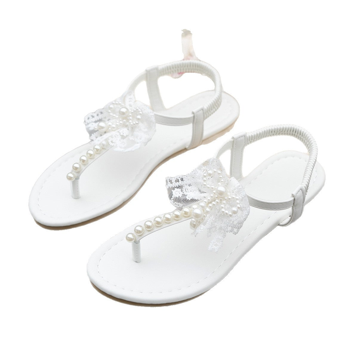 Damen Sandalen mit floralen Spitzenverzierungen und Perlen R&B