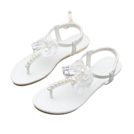 Damen Sandalen mit floralen Spitzenverzierungen und Perlen R&B