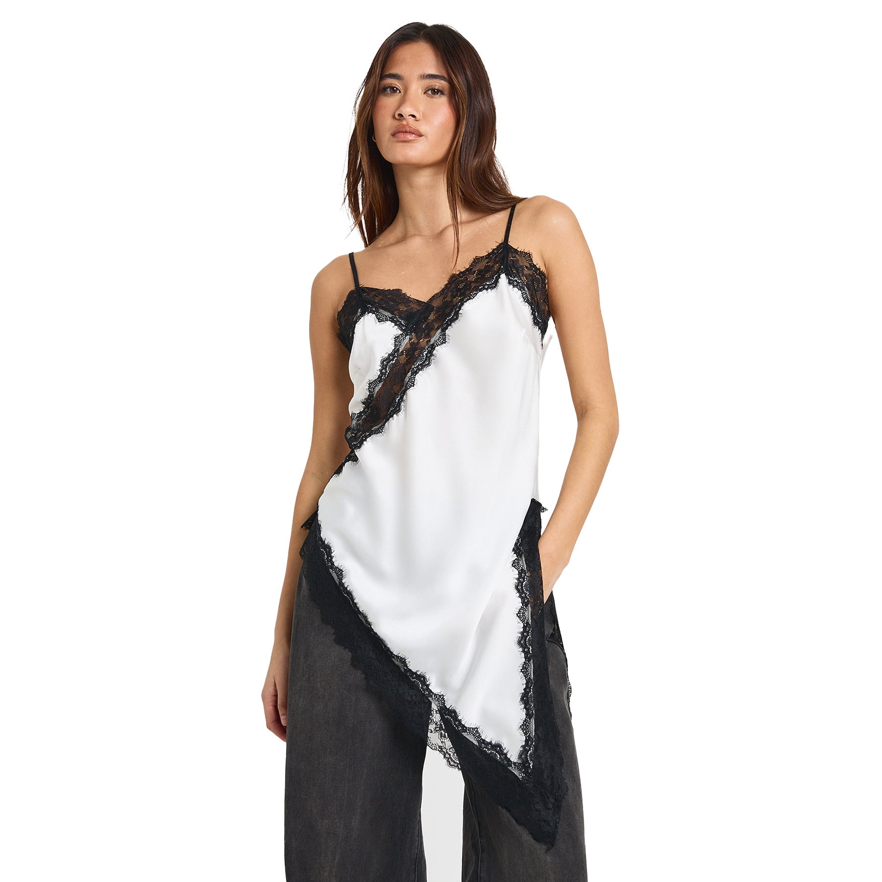 Damen Asymmetrisches Spitzen-Cami mit luxuriösen Details R&B