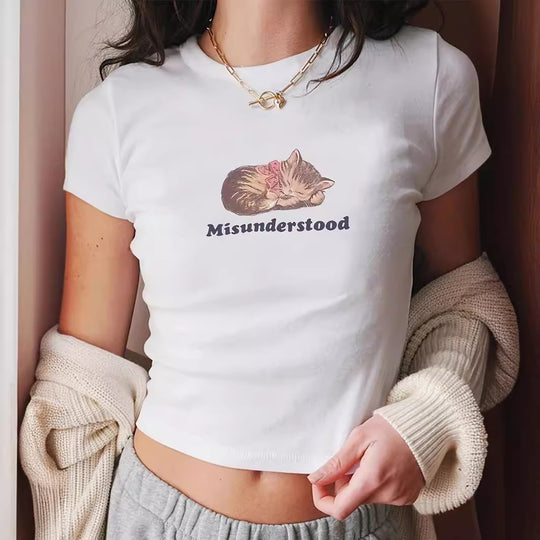 Damen Kurzarm T-Shirt mit aufgedrucktem Lippenmotiv R&B