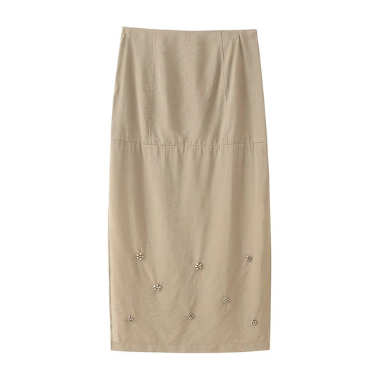 Damen eleganter Midirock mit floralen Applikationen R&B