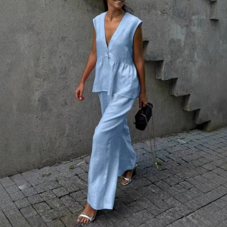 Damen lässiger und eleganter Zweiteiler aus Leinen R&B
