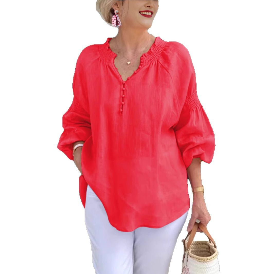Damen luftige Bluse mit Smock-Ärmeln R&B