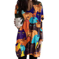 Damen Oversized Grafik Katze und Kürbis Tunika Kleid R&B
