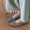 Damen Ballerina-Sandalen mit filigranem Netzdesign und elastischem Riemen