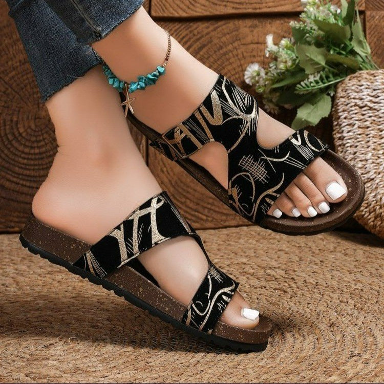 Damen komfortable Riemchensandalen mit modischem Schriftzug R&B