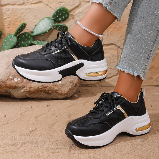 Damen modische Sneakers mit atmungsaktivem Obermaterial und stilvollem Metallic-Detail R&B