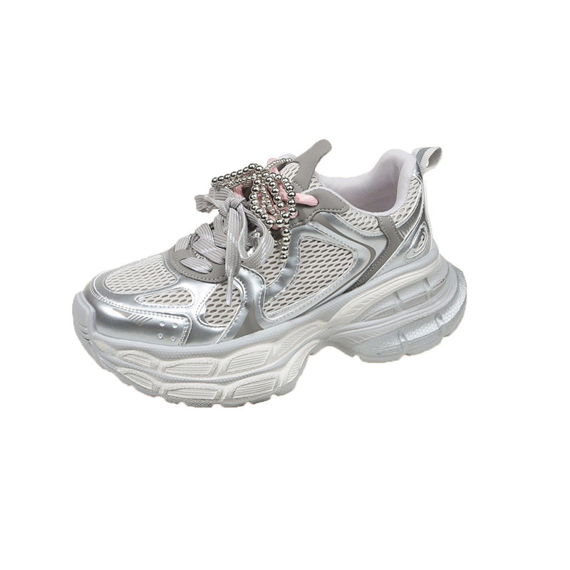 Damen sportliche Sneakers mit modischem Perlen-Schnürsystem R&B