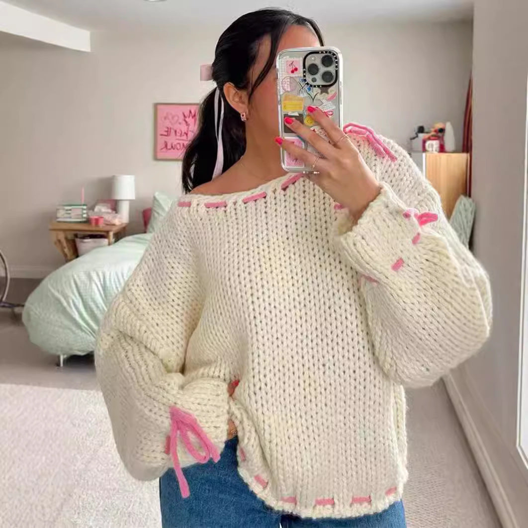 Damen Grobstrickpullover mit verspielten Details und lässigem Schnitt R&B