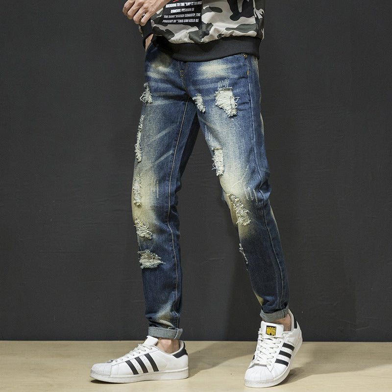 Herren Zerrissene Slim Fit Jeans im lässigen Stil R&B
