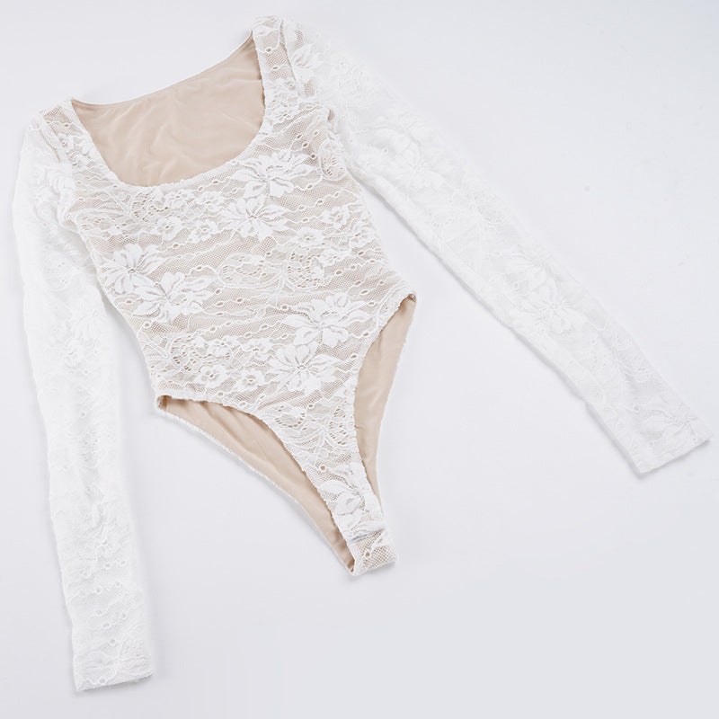 Damen Elegantes Spitzenshirt mit langen Ärmeln und romantischen Details R&B