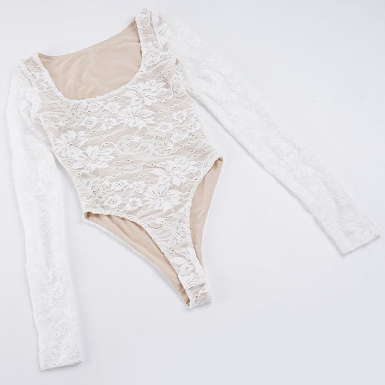 Damen Elegantes Spitzenshirt mit langen Ärmeln und romantischen Details R&B