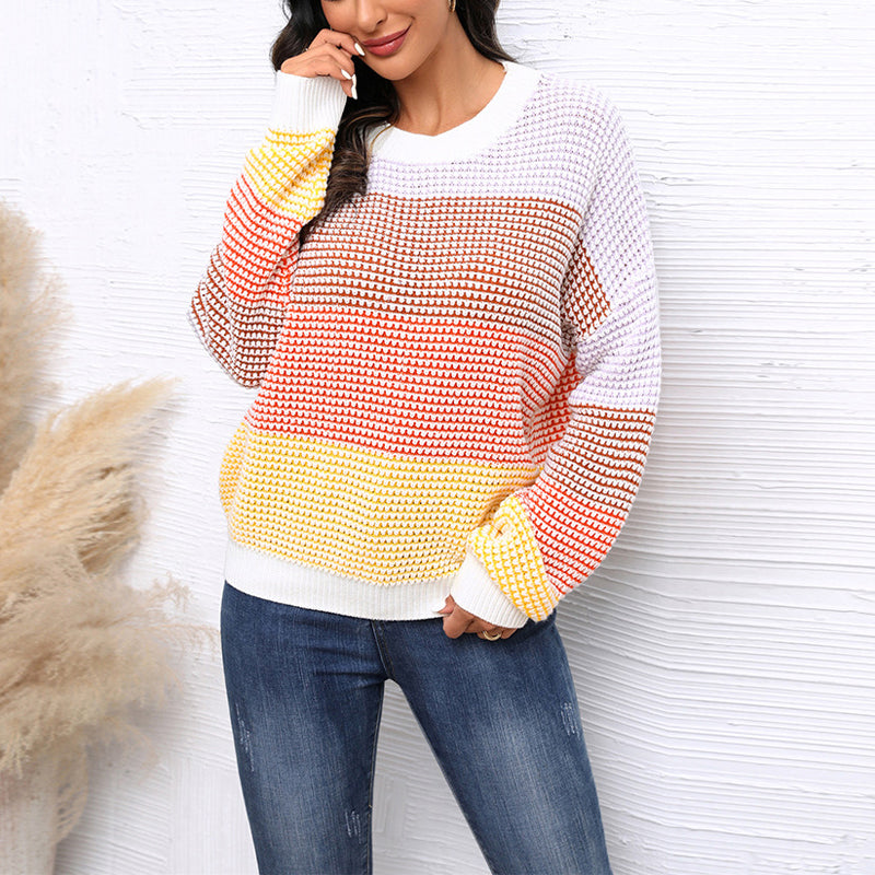 R&B | Pullover - Damen Frühling Farbstreifen Strickpullover
