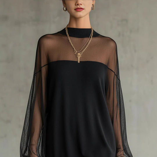 Damen Luftiges Minikleid mit transparenten Ärmelpartien und stylischem Highneck R&B