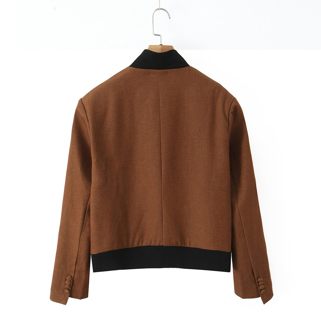 Damen modische Kurzjacke mit elegante Knopfleiste und kontrastierendem Kragen R&B