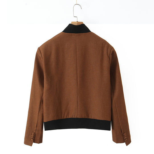 Damen modische Kurzjacke mit elegante Knopfleiste und kontrastierendem Kragen R&B