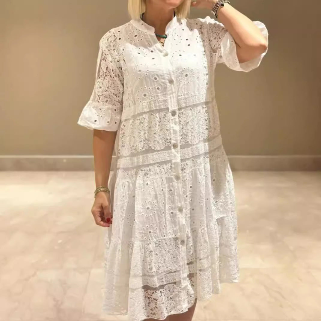 Damen Langarm-Hemdjacke aus luftiger Spitze Heidi-Mode