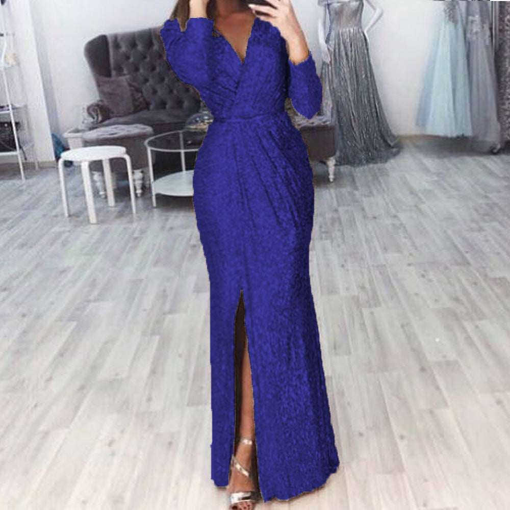 Damen Elegantes Wickelkleid mit funkelndem Detail und seitlichem Schlitz R&B