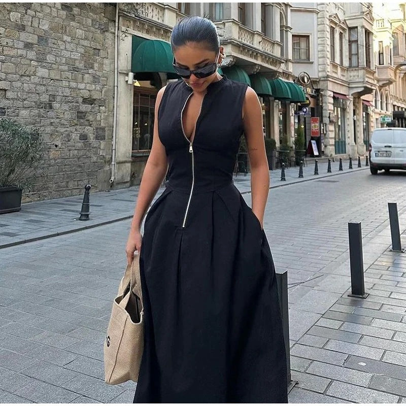 Damen Elegantes Midi-Kleid mit durchgehendem Reißverschluss und figurformendem Schnitt R&B