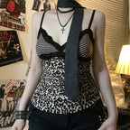 Damen Spaghetti-Trägertop mit elegantem Spitzenbesatz und R&Brnem Leopardenmuster R&B