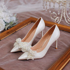 Damen Hochwertige Hochzeitspumps mit Perlenapplikation und raffiniertem Schleifendetail R&B