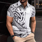 Herren Poloshirt mit modernem tribal Design und atmungsaktiver Funktionalität