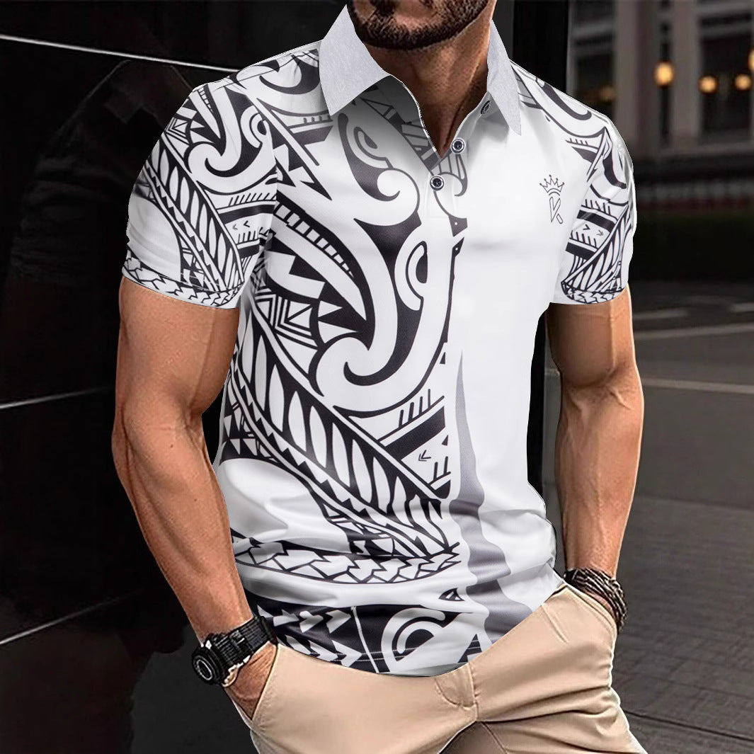 Herren Poloshirt mit modernem tribal Design und atmungsaktiver Funktionalität