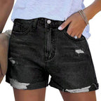 Damen Denim-Shorts im modischen Destroyed-Look mit lässigem Schnitt R&B