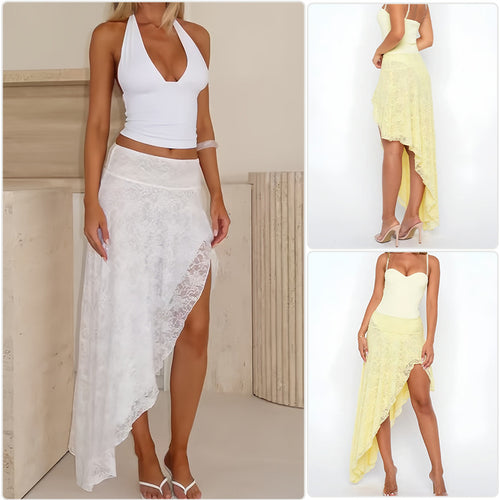 Damen asymmetrisches Kleid mit Spitzenrock und süßem Bustier-Oberteil R&B